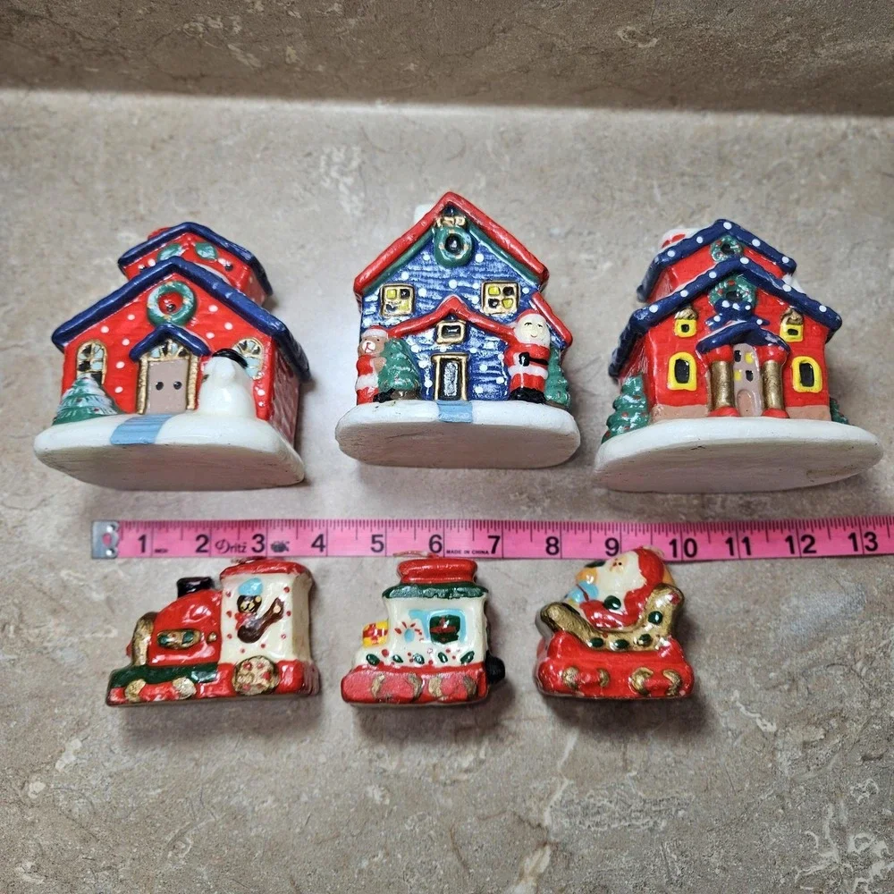 VTG Mini Christmas‎ Village Houses Train Hand Painted Candles Lot Holiday Decor